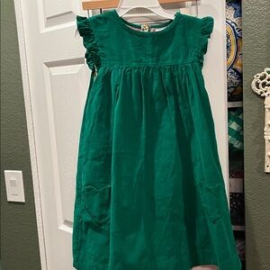 Mini Boden Girls Green Corduroy Dress Floral Lined Size 11-12Y heart pockets